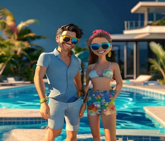 villa sahipleri havuz başında